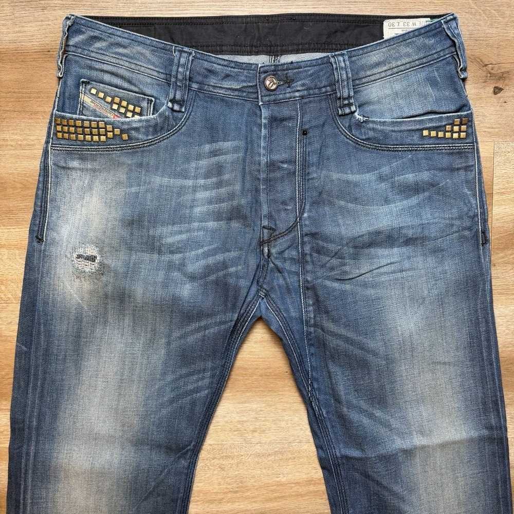 Diesel Timmen Jeans Men 33x30 Blue Straight Leg Stretch Studs Italy Design 008LK - Picture 2 of 16